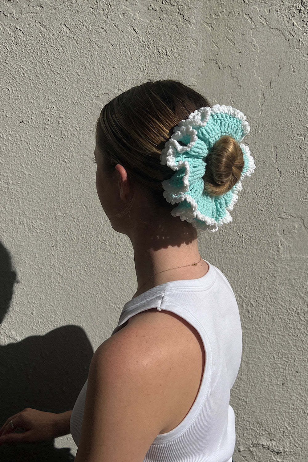 Crochet Hair Scrunchie - Aqua