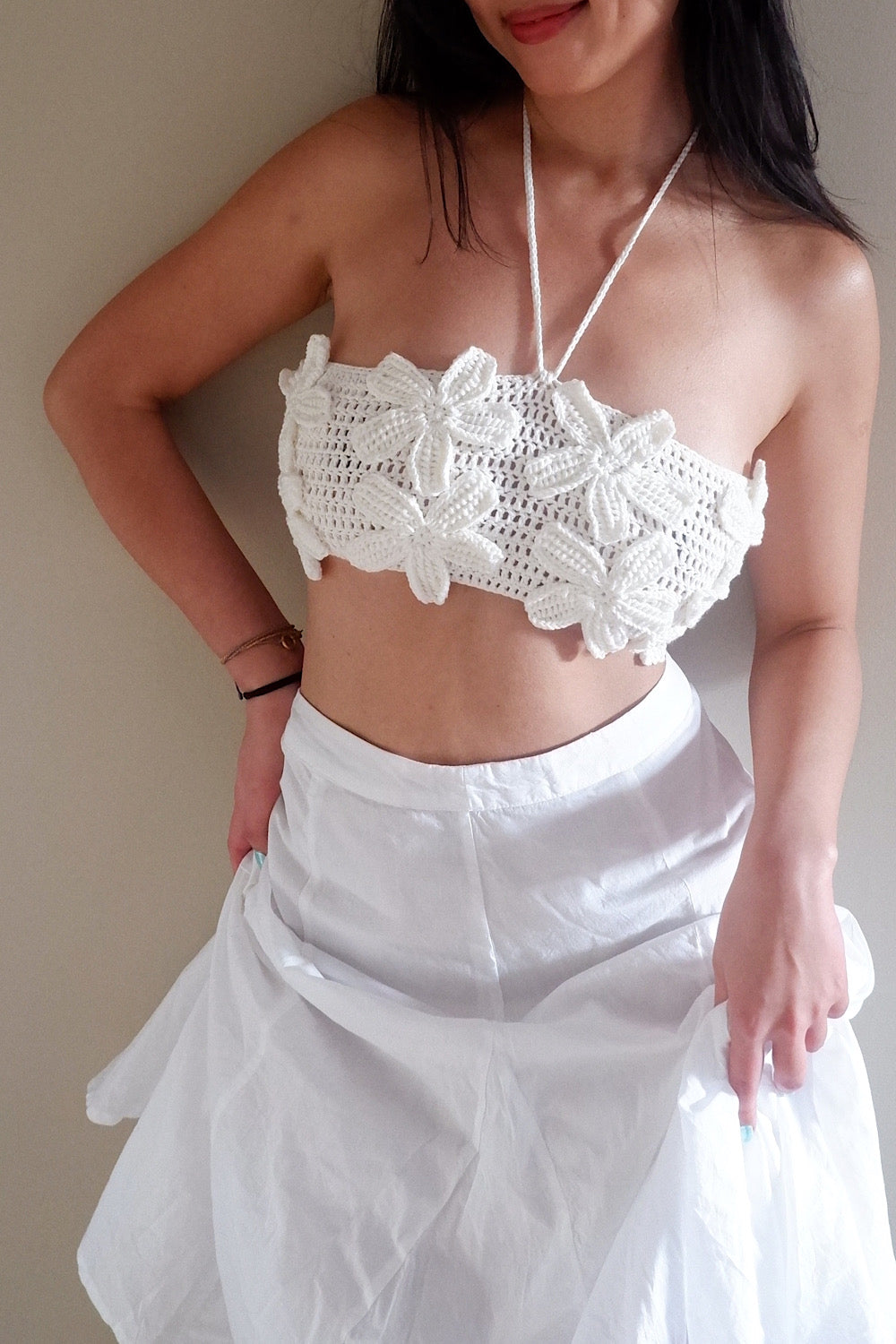 Blossom Bare Crochet Bandeau Top- White