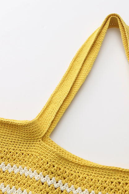 Nautical wave crochet tote bag in yellow and white by can she crochet