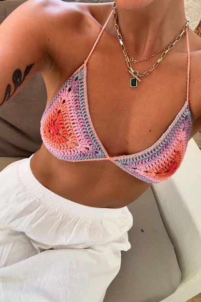 Hue haven crochet bikini top in pink by can she crochet