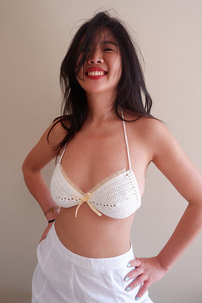 Type Girl Crochet Bikini Top in White by Can She Crochet
