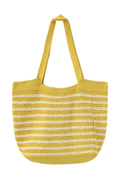 Nautical wave crochet tote bag in yellow and white by can she crochet